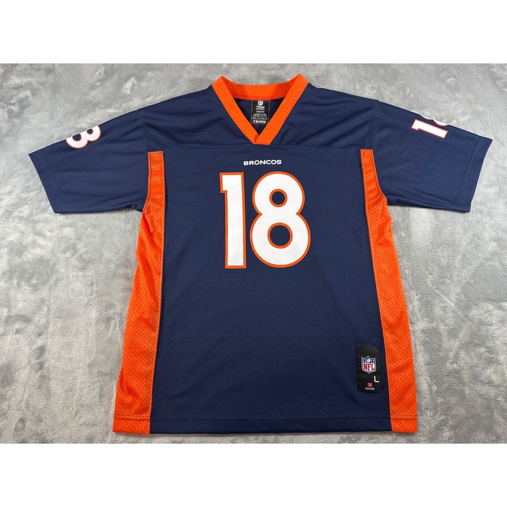 NFL Team Apparel Denver Broncos Peyton Manning 18 Youth Large Jersey Navy Orange